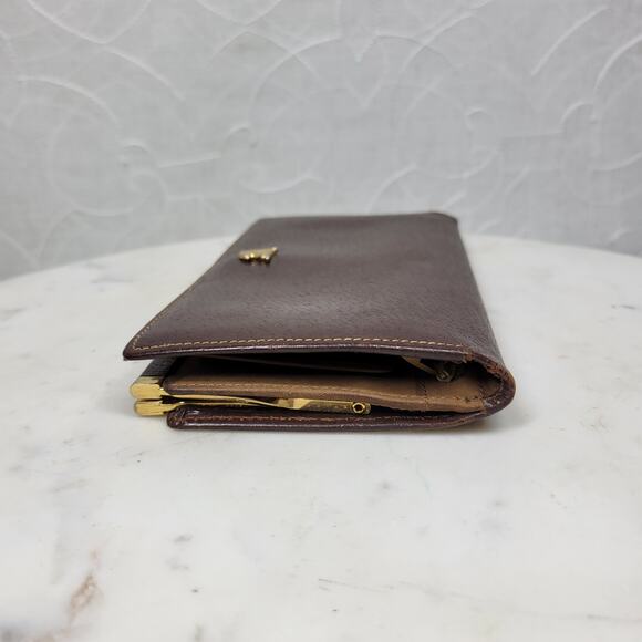 Vintage Mark Cross Checkbook Wallet 7" Brown Kiss Lock Bifold Soft Leather Italy - Picture 6 of 16